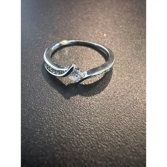 Sterling Silver Plated Twist Engagement Ring With Cubic Zirconia Stone - Picture 5 of 6